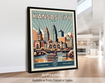 Kansas City Wall Art |  Kansas City Print Retro | Poster for Home and Office | Personalised Gift | ArtPrintsVicky