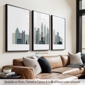 Atlanta 3 Piece Wall Art Prints, Atlanta Skyline Poster Set | ArtPrintsVicky