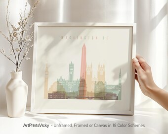 Washington DC Wall Art Print - Pastel Skyline Poster - Framed & Canvas | ArtPrintsVicky