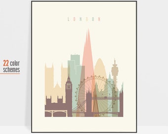 London print, London poster, wall art, London Skyline, London art, Travel poster, City prints, London Gift, ArtPrintsVicky