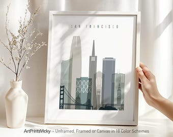 San Francisco skyline wall art print, Cityscape poster for home and office decor, Minimalist City Prints, Travel gifts | ArtPrintsVicky