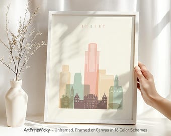 Albany NY Poster, Wall Art Print, travel skyline print, Pastel City Prints, personalised gift | ArtPrintsVicky