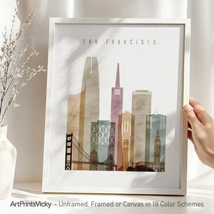 San Francisco Skyline Watercolor Print: Golden Gate Bridge Travel Art