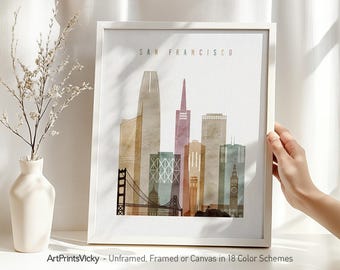 San Francisco Poster, art print, San Francisco skyline, Watercolor print, city poster, Gift, Travel poster, ArtPrintsVicky | ArtPrintsVicky