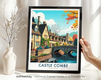 Castle Combe England Travel Print, Quaint Cotswolds Wall Art Poster for Home Decor or Gift