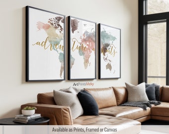 3 Piece Wall Art, World Map poster set 3 | ArtPrintsVicky