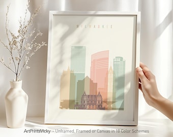 Milwaukee print, Poster, Wall art, Wisconsin Milwaukee skyline, City poster, Office and Home Decor | ArtPrintsVicky