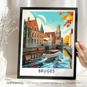 Bruges Belgium Travel Poster: European Cityscape Art Print