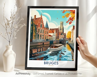 Bruges Belgium Travel Poster | Bruges Wall Art Print | European Cityscape Illustration | Home Decor or Gift