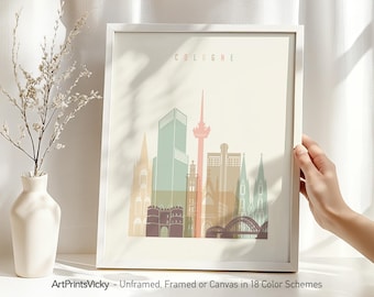 Cologne Skyline Print | Germany Wall Art | Cathedral Dom | Colonius Tower | European Cityscape Posters | Multiple Colors | ArtPrintsVicky