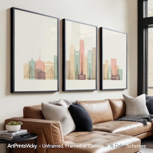 Boston 3 Piece Wall Art Prints, Boston Skyline Poster Set | ArtPrintsVicky