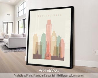 Philadelphia poster, wall art skyline, Philadelphia print, Pennsylvania city travel print, Personalised print | ArtPrintsVicky