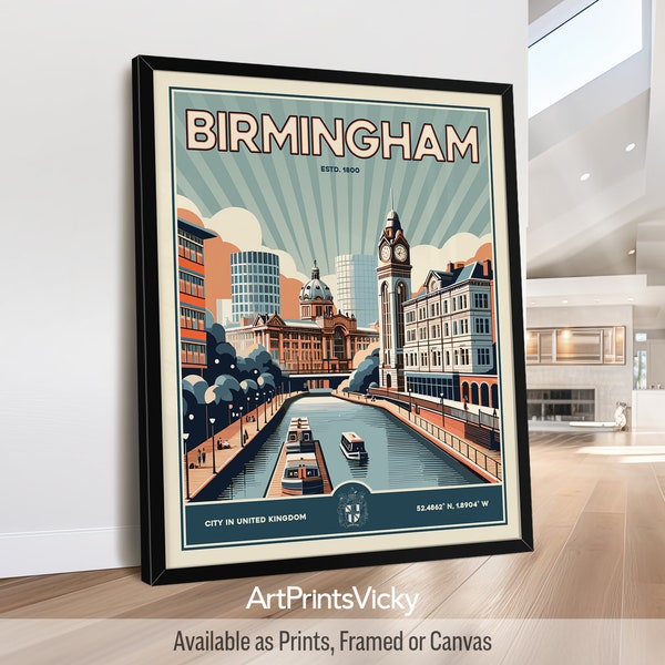 Birmingham England Poster | Birmingham Print Wall Art | Retro Decor for Home and Office | Personalised Gift