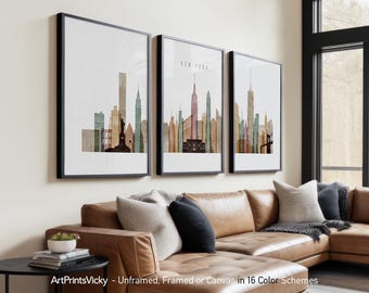 New York City 3 Piece Wall Art Prints, NYC Skyline Poster Set