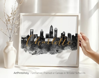 Charlotte NC Skyline Art Print, Charlotte NC Wall Art, Travel Print, City Poster, Personalised Print | ArtPrintsVicky