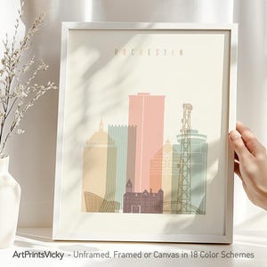 Rochester NY print, skyline poster, wall art cityscape, travel print, Personalised gift | ArtPrintsVicky