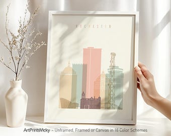 Rochester NY print, skyline poster, wall art cityscape, travel print, Personalised gift | ArtPrintsVicky