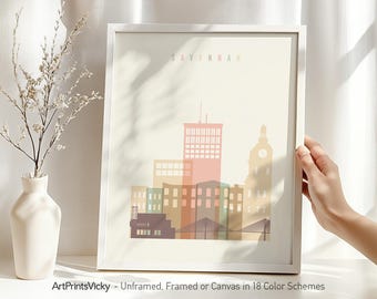 Savannah Georgia Print, wall art poster skyline, travel gifts, office decor | ArtPrintsVicky