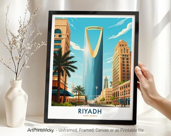 Riyadh Travel Print – Saudi Arabia, Riyadh Skyline Poster | Modern Cityscape Illustration for Home Decor or Gift