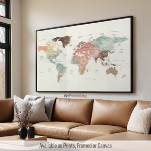 World map wall art, World map poster, Travel Map Print | ArtPrintsVicky