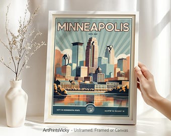 Minneapolis Wall Art Print | Poster Skyline in Retro Style | Decor for Home & Office | ArtPrintsVicky