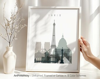 Paris Skyline Print | Eiffel Tower Wall Art | France City Poster | Minimalist Home Decor | Travel Gift | French Artworks | ArtPrintsVicky