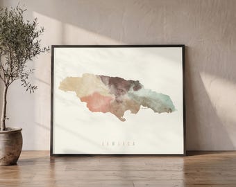 Jamaica Map Poster, Wall Art Print, Personalised Gift for Home Office Decor
