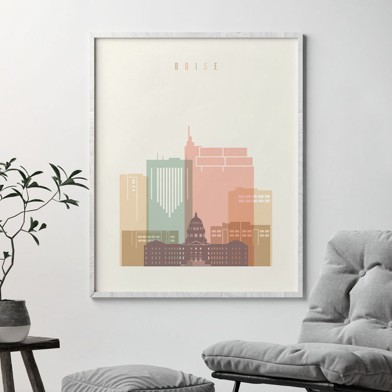Boise print Poster Wall art Boise skyline Idaho cityscape Etsy