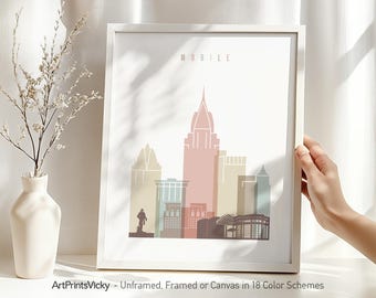 Mobile Alabama Print, skyline poster, Mobile AL wall art, travel print, city print, personalised gift | ArtPrintsVicky