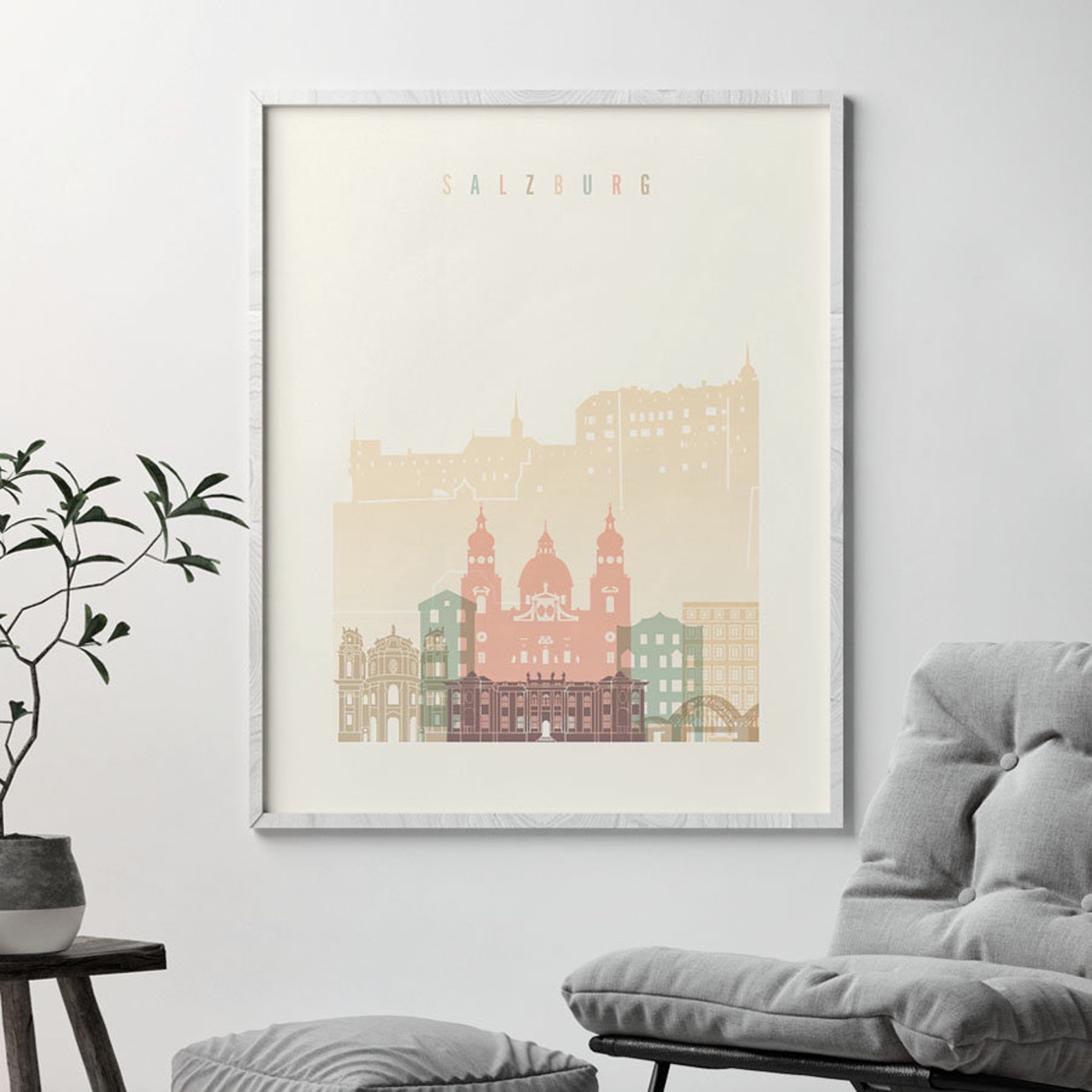 Salzburg print Salzburg poster wall art Salzburg Skyline | Etsy