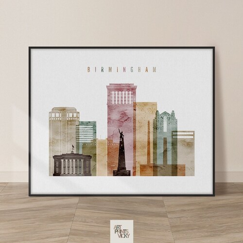 Birmingham Alabama Art Print Alabama Wall Art City Skyline Etsy