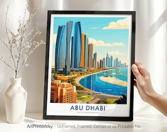 Abu Dhabi Travel Poster – UAE Skyline Print | Wall Art Cityscape Illustration for Home Decor or Gift