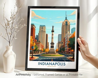 Indianapolis Travel Print Wall Art, Indianapolis Poster Skyline, Wall Hanging Cityscape Wall Decor for Home or Office, Housewarming Gift