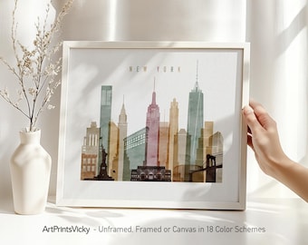 Lámina decorativa de Nueva York para pared, póster de paisaje urbano en acuarela, regalos de viaje, decoración de oficina.