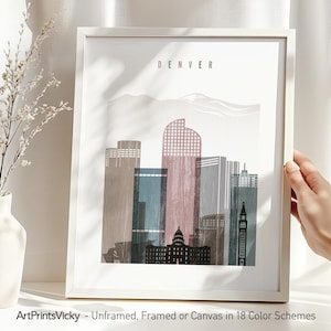 Impressão de parede de Denver, pôster de horizonte, decoração de viagem, impressão personalizada da cidade | ArtPrintsVicky