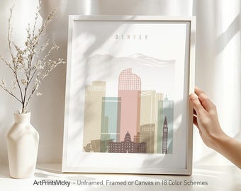 Denver Art Print, Poster Skyline, Travel Decor for Homes, Offices, and Unique Gifts | ArtPrintsVicky