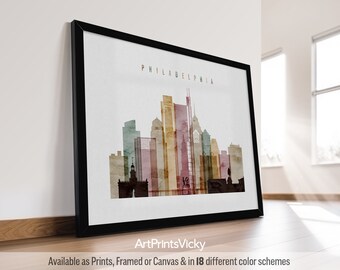 Philadelphia poster, wall art skyline, Philadelphia print, Pennsylvania city travel print, Personalised print | ArtPrintsVicky