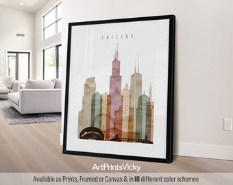 Chicago print, Chicago wall art poster, Illinois city travel print, Personalised print | ArtPrintsVicky