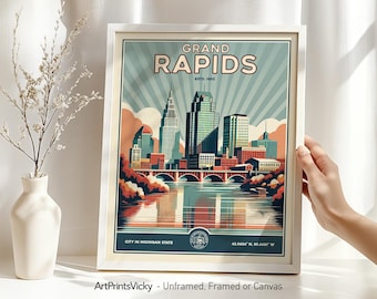 Grand Rapids Print | Grand Rapids Poster Wall Art | Travel Gifts | Decor for Home and Office | Personalised Gift | ArtPrintsVicky