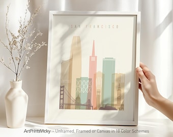 San Francisco print, poster, San Francisco Skyline, San Francisco wall art, Travel Gift, San Francisco Illustrations | ArtPrintsVicky