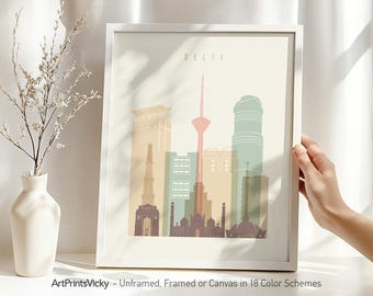Delhi Wall Art Print - India, Delhi Skyline Poster in Pastels | ArtPrintsVicky