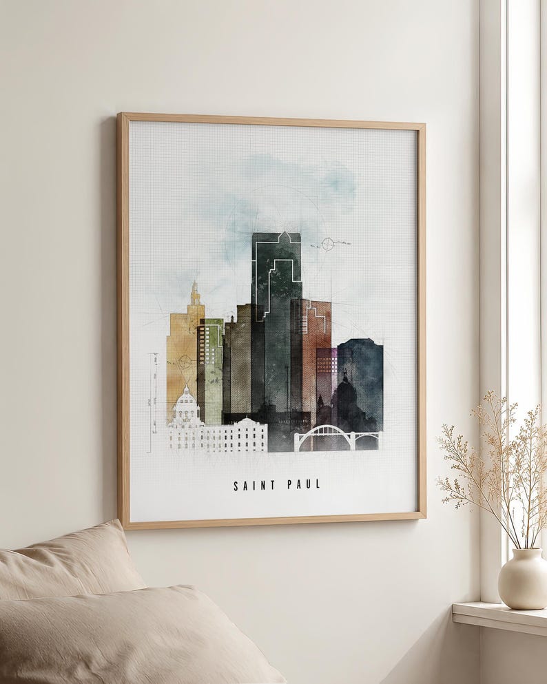 Saint Paul Wall Art Print, Twin Cities MN Skyline Poster, Frame and Canvas options image 3