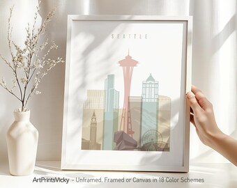 Seattle poster, Seattle print skyline, wall art, Travel poster, Housewarming gift, Office wall decor | ArtPrintsVicky
