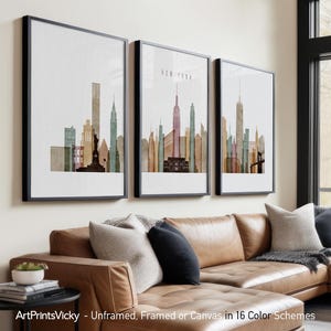 New York City 3 Piece Wall Art Prints, NYC Skyline Poster Set | ArtPrintsVicky