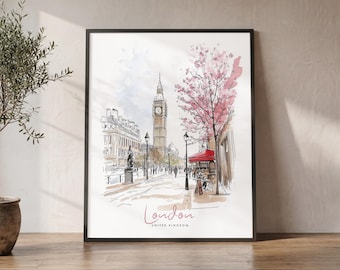 London Art Print, Poster Big Ben, Skyline Wall Art, Travel Gifts, Office Decor