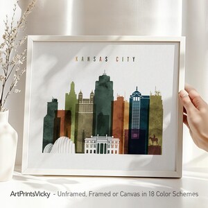 Kansas City Skyline Watercolor Print: Personalized Travel Art