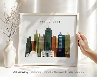 Kansas City Skyline Wall Art Poster Framed, Unframed or Canvas in 18 Colour Schemes