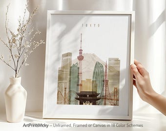 Tokyo Skyline Wall Art Poster Framed, Unframed or Canvas in 18 Colour Schemes