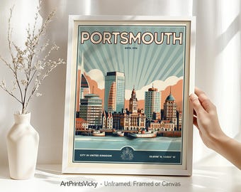 Portsmouth print - England | Poster Skyline in Retro Style | Travel Gifts | Decor for Home and Office | ArtPrintsVicky