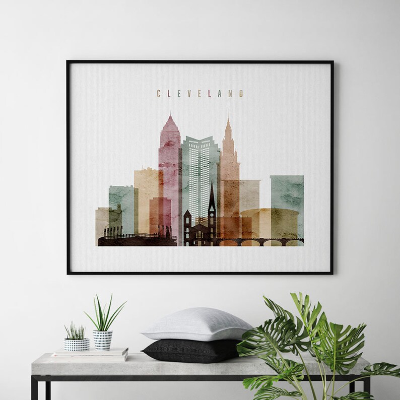 Cleveland Art Print Watercolor Poster Cleveland Wall Art Etsy